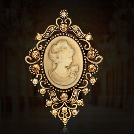 Lady Beauty Cameo Brooch Vintage Gold Tone Portrait Brooch Pins for Women Victorian Jewelry Crystal Rhinestone Brooches for Hat Scarf Collar Lapel Handbags Shawls for Christmas