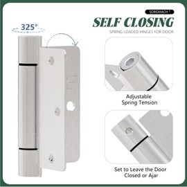 Self Closing Hinge 3.5 Inch Brushed Satin Nickel Auto Closer Door Hinges 3 ½"x 3 ½" Adjustable 3 1/2 Inch Spring Hinge 1/4" Radius Corner for Commercial Grade Auto Self-Closing UL Listed, 2 Pack