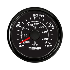 ELING 52mm 2'' Water Temp Gauge 9-32V Water Temperature Meter with 8 Colors Backlight for Vans Tractors Trailer (Black+Black)