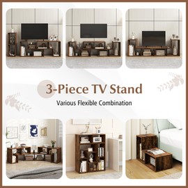 MAT EXPERT 3 Pieces TV Stand, Free-Combination Media Console with DIY Design for 50 to 65 Inch TV, Entertainment Center with Storage Cubes for Living Room, Bedroom (Brown)