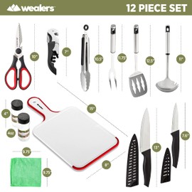 12 Piece Camp Kitchen Cooking Utensil Set Travel Organizer Grill Accessories Portable Compact Gear for Backpacking BBQ Camping Hiking Travel Cookware Kit Water Resistant Case (Green)