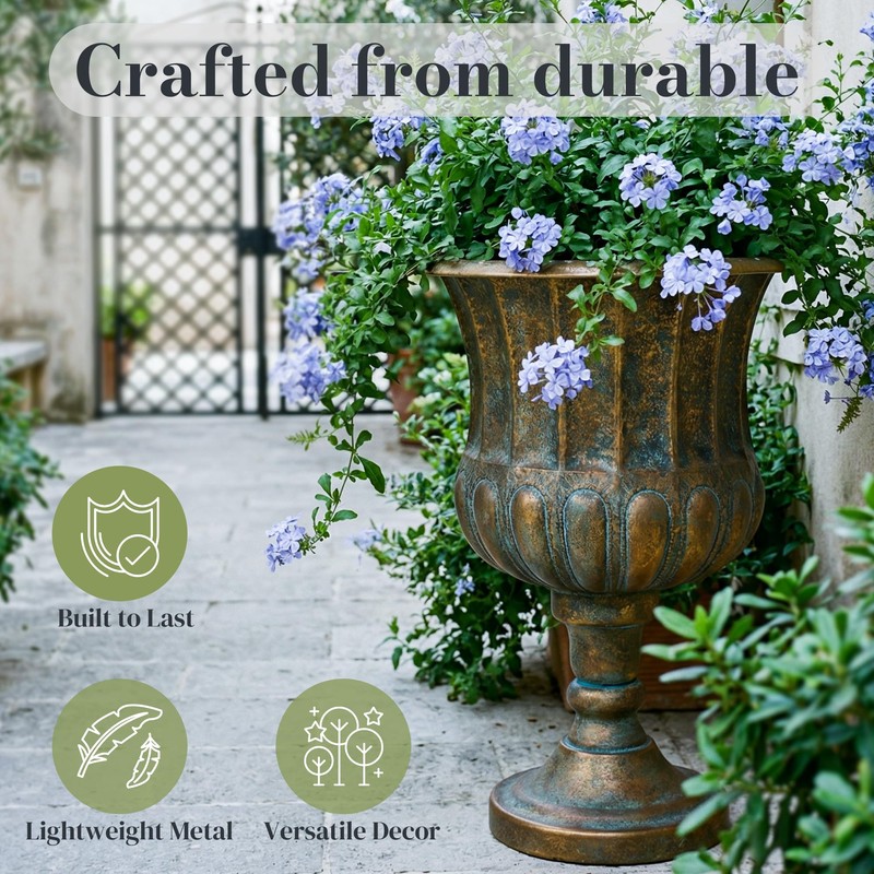 Worth Garden 24.5" H. Metal Urn Planters 1-Pack - Bronze