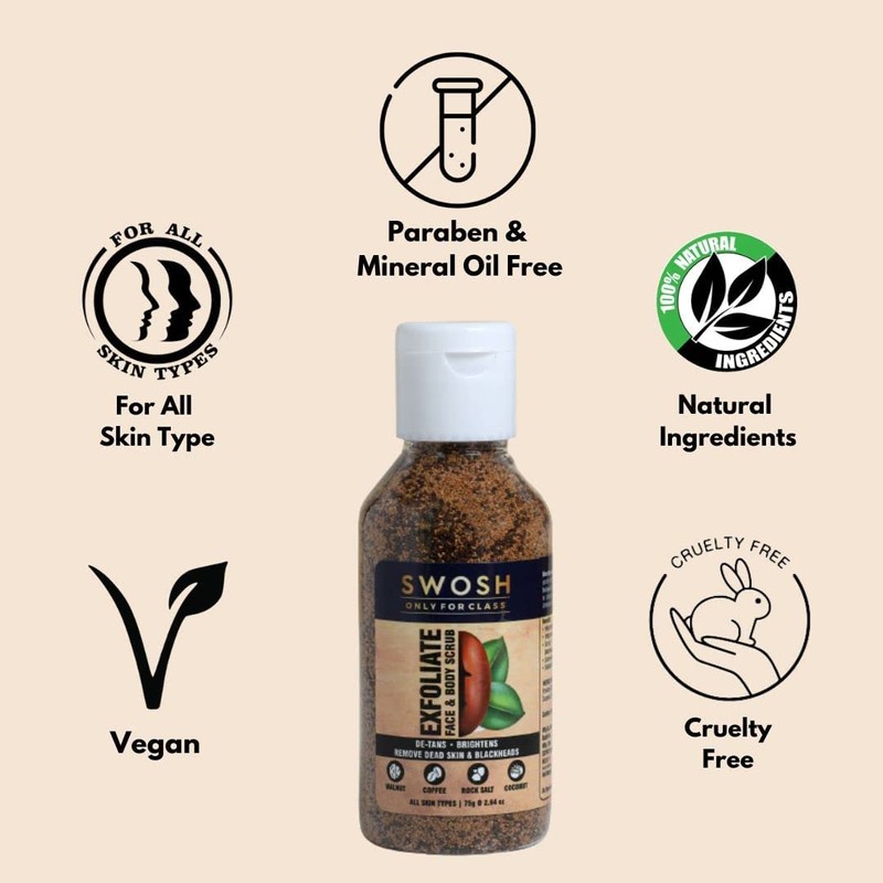 SWOSH Exfoliate Scrub 75g For Face & Body With Coffee