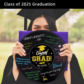 Houti 2025 Graduation Party Decorations, Class of 2025 Graduation Vinyl Guest Book, Black and Gold Grad Gifts