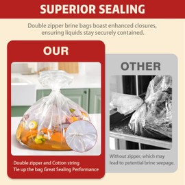 Turkey Brine Bag, 21.6"×19.6", 3 Pack, Double Track Zippers Thicker Brining Bags for Turkey with 3 Strings Ideal for Turkey, Chicken, Beef & More, Capacity up to 30 lbs