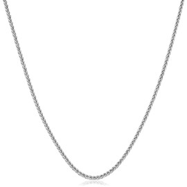 Kooljewelry Solid 14k White Gold 1 mm Square Wheat Chain Necklace (16, 18, 20, 22, 24 or 30 inch), 16 inch, White Gold, No Gemstone