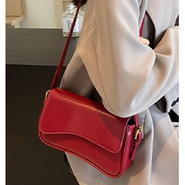 Shoulder Bag for Women Y2K Trendy Purse Vegan Leather Hobo Handbags Clutch Saddle Bag with 2 Removable Strap (Red)