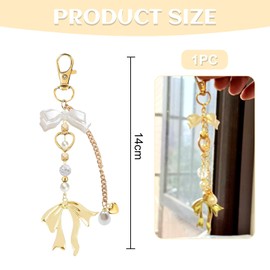 Kinretixia Golden Bow Keyring with Heart Accessories, Elegant Bag Pendant, Perfect Car Accessory and Gift Idea for Her, Car Key Ring, gold, L