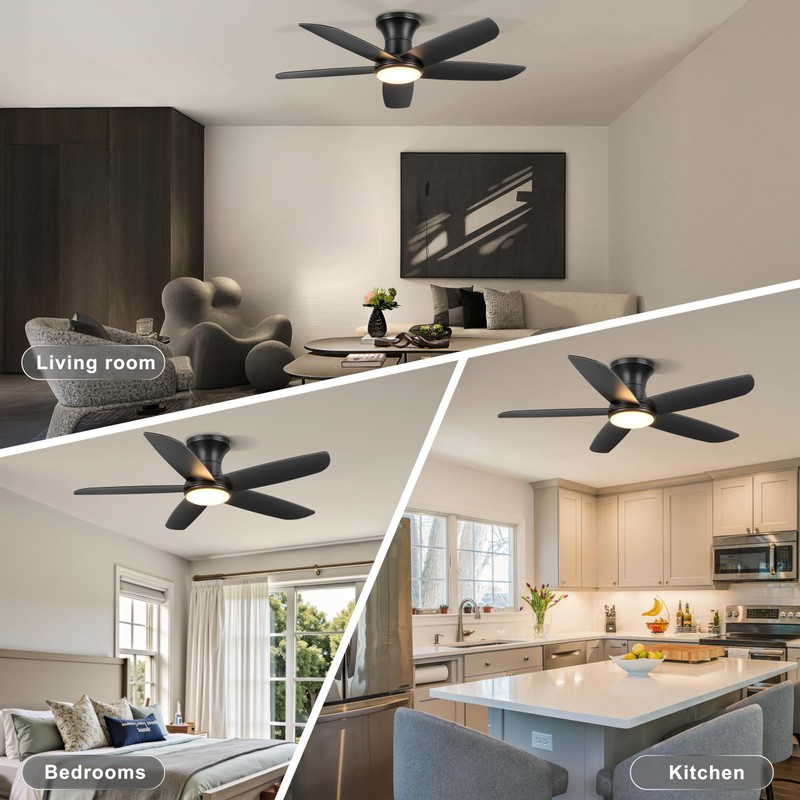Ohniyou Ceiling Fan with Lights, 46" Flush Mount Ceiling Fans