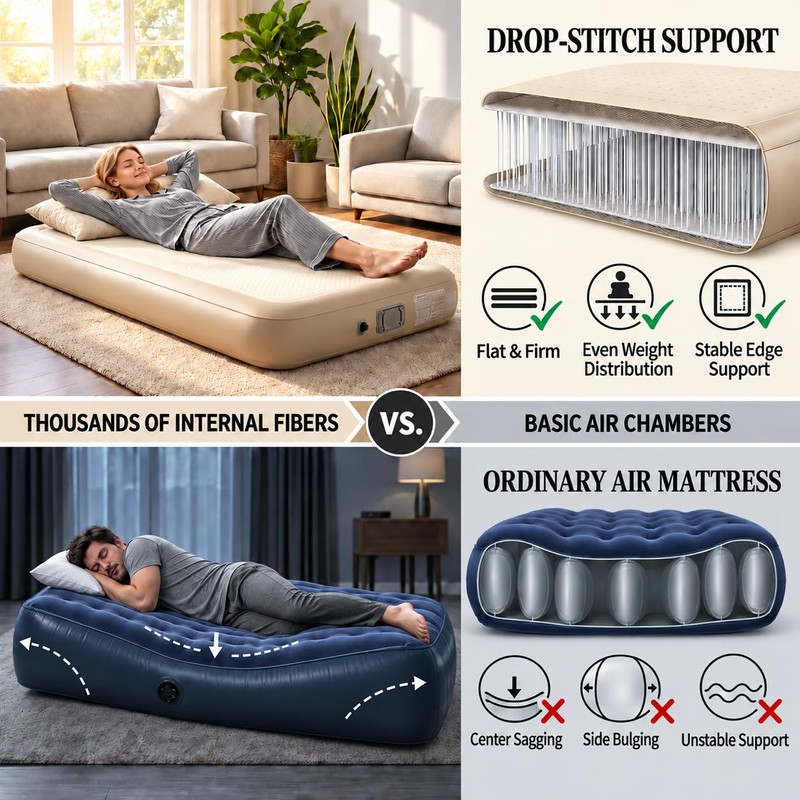 Deeroutin Air Mattress with Built-in air Pump; Single Blow up