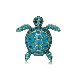 Rhinestone Sea Turtle Brooch for Women Men Lovely Animal Brooch Pin Blue Rhinestone Sea Turtle Animal Brooch Pin Jewelry Gifts