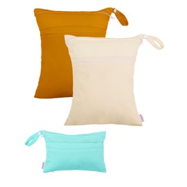 ALVABABY 3 Cloth Diaper Wet Dry Bags Waterproof Reusable with Two Zippered Pockets Travel Beach Pool Daycare Soiled Baby Items Yoga Gym Bag for Swimsuits or Wet Clothes Small medium Large 3L-SML03