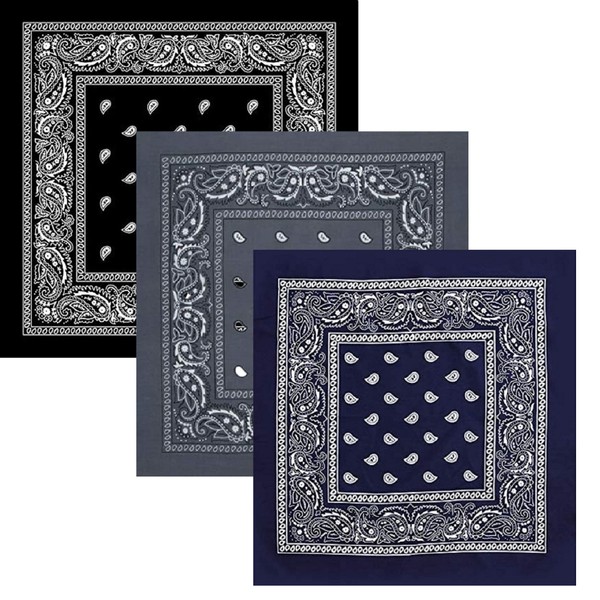 3Pcs Bandanas Face Mask 100% Cotton Paisley Print Head Wrap