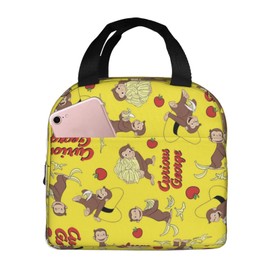 Curious George Insulated Lunch Bag Black Lunch Box Thermal Insulated Cooler Bag with Zipper Compact Lunch Bag Soft Cooler Tote Eco Bag