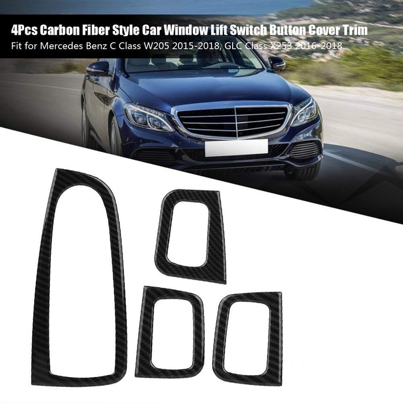 KIMISS 4 Pieces Car ABS Carbon Window Switch Button Cover