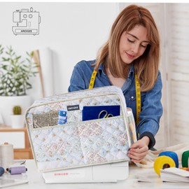 AMOIGEE Sewing Machine Cover for Brother, Singer, Janome – Quilted Dust Cover with Storage Pockets, Padded Protective Sewing Machine Case Fits Most Standard Sewing Machines (17" x 7" x 12")