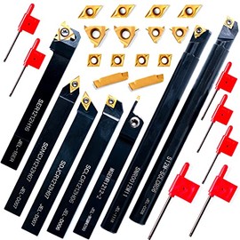 Lathe Turning-Tool Bit Set 21pcs - 7pcs 1/2" Threading Holder Boring Bars+14pcs Indexable Carbide Inserts CCMT060204 DCMT070204 11IR A60 16ER AG60 MGMN200-G Golden for Lathe Threading Tool