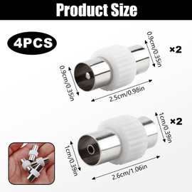 Duluok 4Pcs Aerial Coaxial Cable Connectors, Metal TV Aerial Connector Co-Axial Plug 2 X Female 2 X Male TV Aerial Coaxial Cable Connectors Adaptor for RF Cable Freeview Television