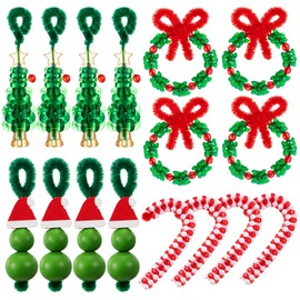 Syhood 24 Sets Christmas Crafts for Adults Christmas Beaded Ornament Kit Including 6 Green Monsters 6 Xmas Trees 6 Candy Canes 6 Wreaths, DIY Xmas Ornaments Kits (Assembly Needed)