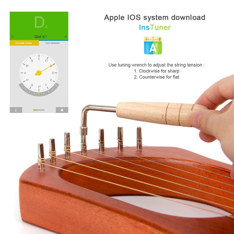 AKLOT Lyre Harp, 7 Metal String Bone Saddle Mahogany Lye