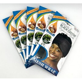 DONNA Argan & Castor Mesh Wrap | Silk Hair Wrap for Women | Hook and Loop Fastener | Black Wrap for Hair Protection and Moisture Retention (5 PC, LARGE)