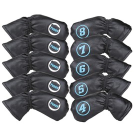 10 Piece Iron Cover Golf Covers with Count #4-9 AW PW SW Waterproof (Black)