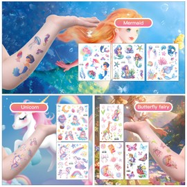 Dawnglow Children's Mermaid Tattoos, 8 Sheets Glitter Tattoos, Children's Unicorn Tattoos, Butterfly Fairy Tattoos, Skin-friendly Children's Temporary Tattoos