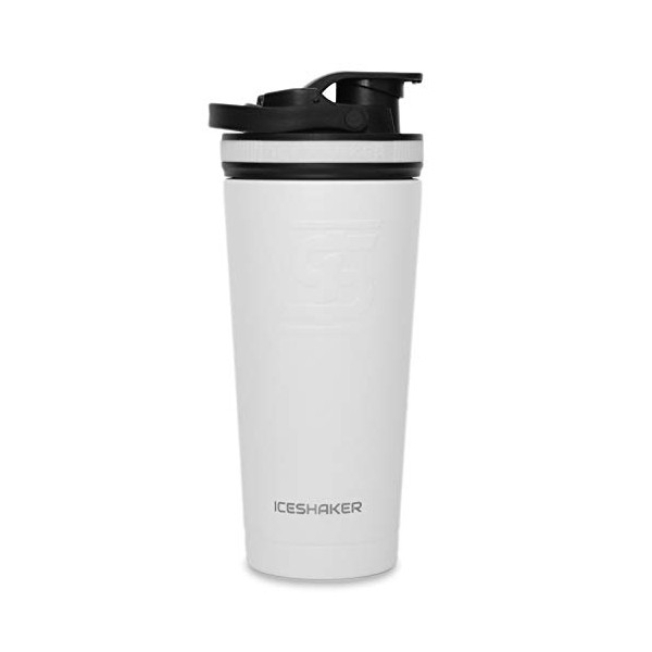 Ice Shaker Stainless Steel Insulated Water Bottle Protein Mixing Cup (As seen on Shark Tank) | Gronk Shaker | (White 26oz)