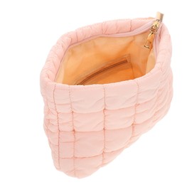 Healvian Cute Quilted Makeup Bag for Women Winter Travel Toiletry Pouch Elegant Zipper Clutch for Casual Formal Occasions Soft Feminine Design Versatile Small Purse