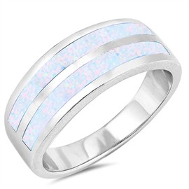 White Simulated Opal Wide Wedding Ring New .925 Sterling Silver Band Size 6