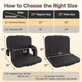 DEKEMASTER Stadium Seat with Back Support - Portable Bleacher Chair with Back and 2.5'' Thick Comfy Cushion, 6 Adjustable Positions Extra Wide Pdded Bleacher Seat for Sport Events Camping Fishing