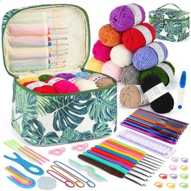 Coopay Crochet Hook Set, Portable Crochet Set for Beginners, Colourful Metal Crochet Hook and TPR Crochet Hooks with Soft Handle, Crochet Hooks Set with 12 Yarn, Crochet Bag, Accessories, Rich