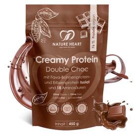 Nature Heart Creamy Protein Double Choc 450g - 76% Vegetable Protein - Vegan, Creamy & Chocolaty - Pea & Fava Bean Protein - No Added Sugar, Gluten Free | Vegan, Erbsen- & Fava-Bohnenprotein, Ohne Zuckerzusatz, Glutenfrei, Cremig & schokoladig