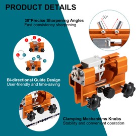 Chainsaw Sharpener Set, Chainsaw Chain Sharpener, Portable Hand Cranks Chainsaw Sharpener with 5 Grinding Heads for All Types of Chainsaws with Portable Bag, Gloves etc