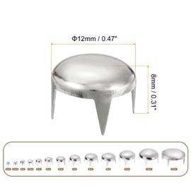 sourcing map 160Pcs Silver Round Dome Rivets, 12mm Brass Spike Studs Spots Punk Rock Nailheads Claw Beads for DIY Clothes Belt Bag Shoes Bracelet Leather Craft