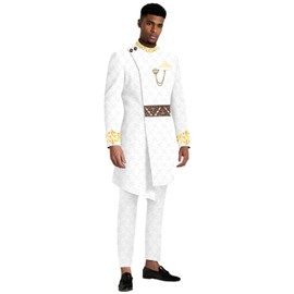 OAQAO African Clothing for Men Embroidery Designed Jacket Pants Set African Wedding Outfits Evening Dress White Large