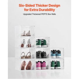 VEVOR Shoe Storage Boxes, 9 Pack Clear Stackable Shoe Boxes Storage Organizers with Magnetic Door, Fit up to US Size 13, Plastic Sneaker Containers for High Heels, Boots, and Hats, Transparent White