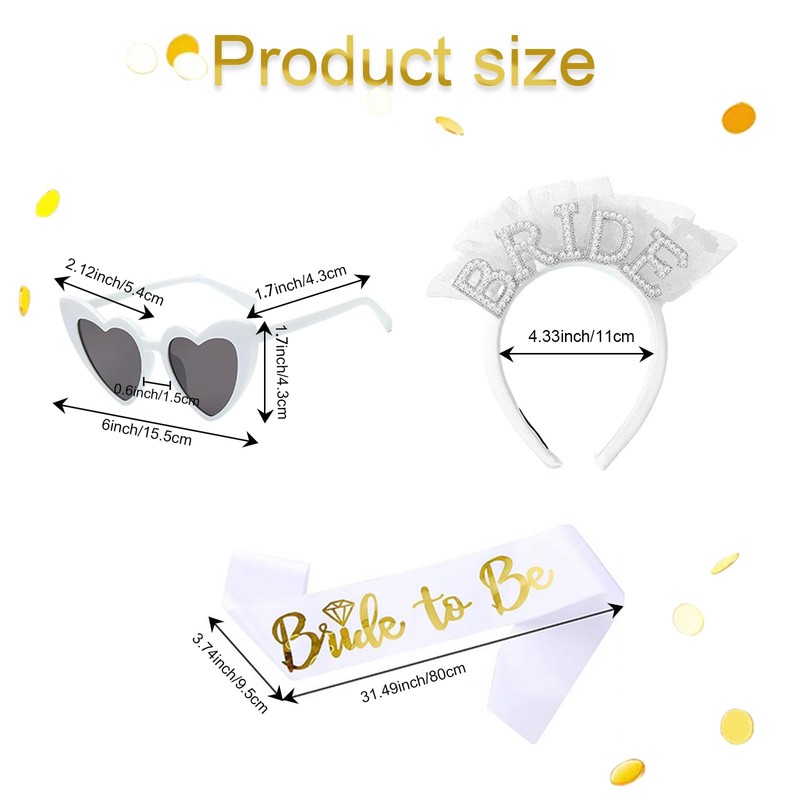 UgyDuky 3Pcs Bachelorette Tiara Sunglasses and Sash Bride Headband Crown