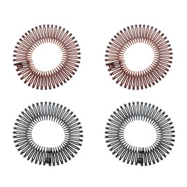 Sowaka 4 Pcs Circular Stretch Comb Plastic Black Brown Star Circle Spring Headband Flexible Hair Wrap Holder Hair Comb for Women Outgoing Sports Hair Accessories
