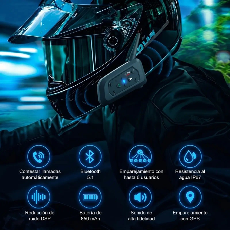 Intercomunicadores Para Cascos De Moto V6 Plus, 2 Unidades
