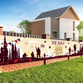 80th Anniversary VE Day Banner Flag - Large Victory in Europe Day Bunting for 2025, UK British WWII Commemoration Decor, Indoor/Outdoor Celebration Decoration (Yellow)