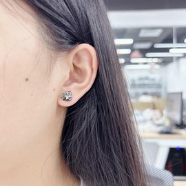 Cute Panda Bamboo Green Rhinestone Stud Earrings Small Black Enamel Bear Crystal Leaf Cartilage Tragus Studs Adorable Sweet Jewelry for Women Sister Animal Lovers, one size, Copper, No Gemstone