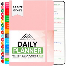 Productivity Store Daily 2024 Planner - Daily Planner 2024-2025 & Agenda Book with Daily Tasks & Schedule - A5 5.3" x 8.3" - 6 Month Undated - Pink