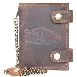Braun Trucker Wallet Genuine Leather with RFID (Data Protection), Two Buckles and a Metal Chain, brown, Casual