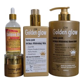 Golden Glow Caviar Gold Brightening Lotion, Face Cream, Serum, Shower Bath 4pcs