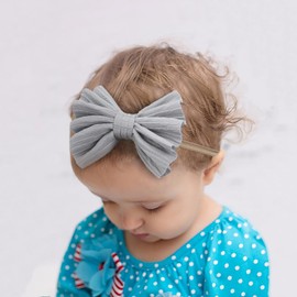 Kenjudess Diademas De Nailon Suave Y Súper Elásticas Para Bebés Y Niñas Con Lazos, Coloridas Y Grandes, Accesorios Elásticos Para El Cabello Para Recién Nacidas Y Bebés (Gris Claro B, Estándar)