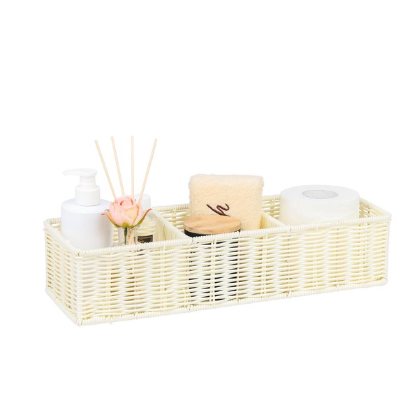 Natural Wicker Storage Basket Tray: Water-Resistant 3-Section for Toilet Tank