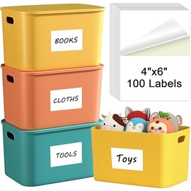 MaxGear 4x6 inch Removable Labels 100 Pcs, Water/Oil/Tear Resistants No Residue for Home Packing Box and Storage Bins, Matte White Paper Sheets, Permanent Strong Adhesive, Dries Quickly