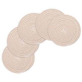sourcing map 8 Inches Trivets for Hot Dishes, Heat Resistant White-Khaki Trivets for Hot Pots and Pans, 5 Pcs Cotton Hot Pads Coasters Mat for Countertops, Cooking