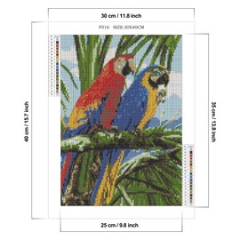 DIY 5D Diamond Painting by Numbers Set, Square Diamond Colourful Parrots Square Diamond Painting Full Crystal Rhinestone Embroidery Cross Stitch Art Craft Canvas Wall Decoration 30 x 40 cm